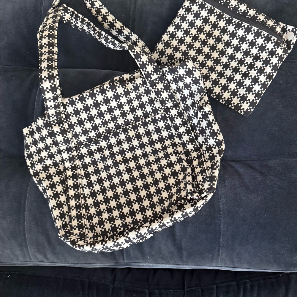 BAGGU mini cloud bag in pixel gingham black and white